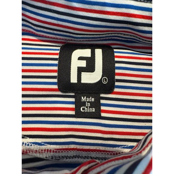 FootJoy Mens Polo Shirt L Red Blue Stripe Keene Trace Golf FJ Logo Performance - Picture 6 of 10